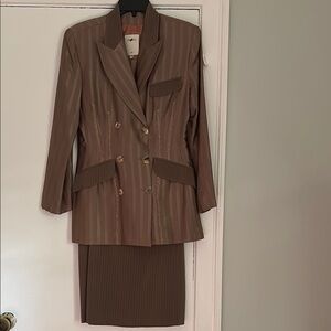 Brown Striped Blazer and Skirt Set